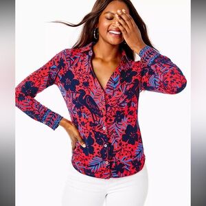NWOT LILLY PULITZER Upf 50+ Chillylilly Marlena Button Down Top XS Rare Find!
